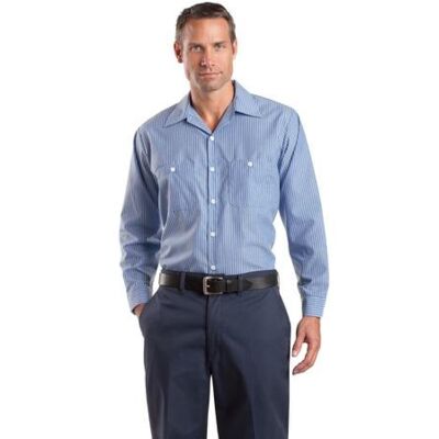 Long Size, Long Sleeve Striped Industrial Work Shirt Thumbnail