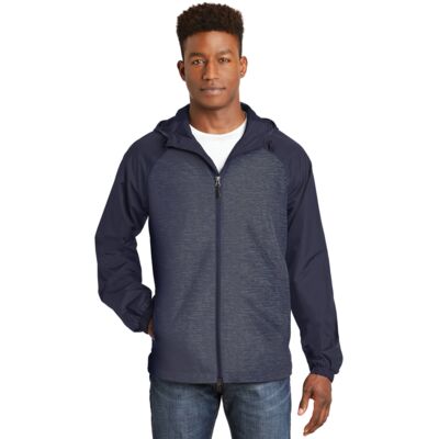 Sport Tek Heather Colorblock Raglan Hooded Wind Jacket JST40 Heather Colorblock Raglan Hooded Wind Jacket Thumbnail