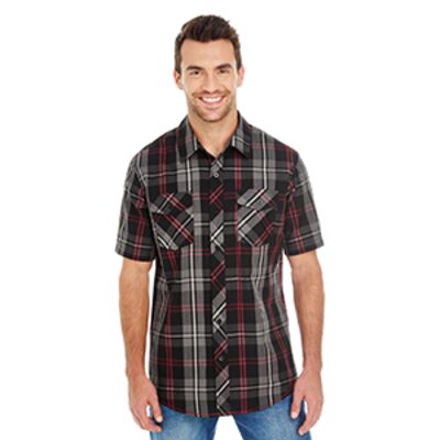 Men's Short-Sleeve Plaid Pattern Woven Shirt Thumbnail