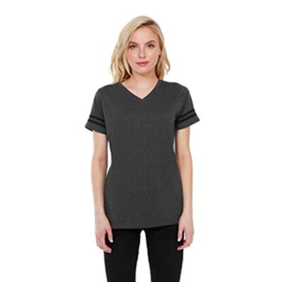 Ladies' CVC Striped Varsity T-Shirt Thumbnail