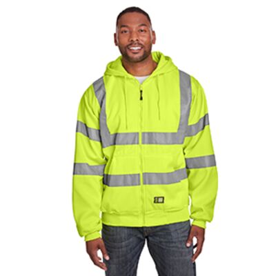 Men's Tall Hi-Vis Class 3 Lined Full-Zip Hooded Sweatshirt Thumbnail