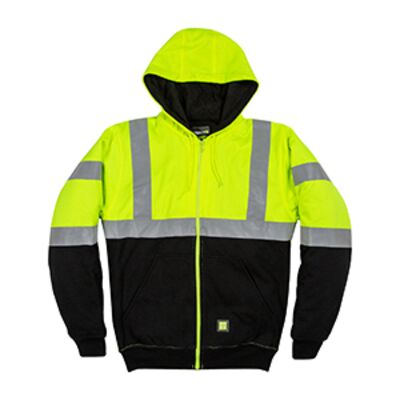 Men's Hi-Vis Class 3 Color Block Full-Zip Hooded Sweatshirt Thumbnail